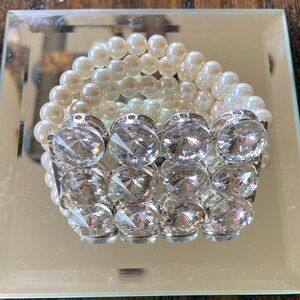 Chunky Rhinestone & Pearl Stretch Bracelet